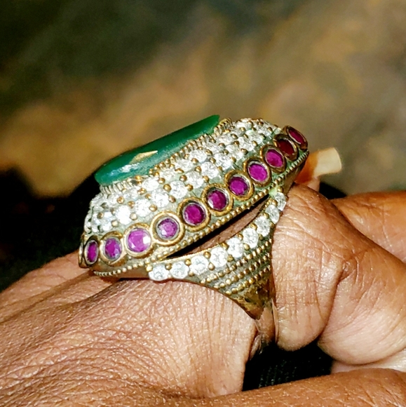 Turkish 925 Sterling Silver , Bronze Emerald Ring - Picture 3 of 8